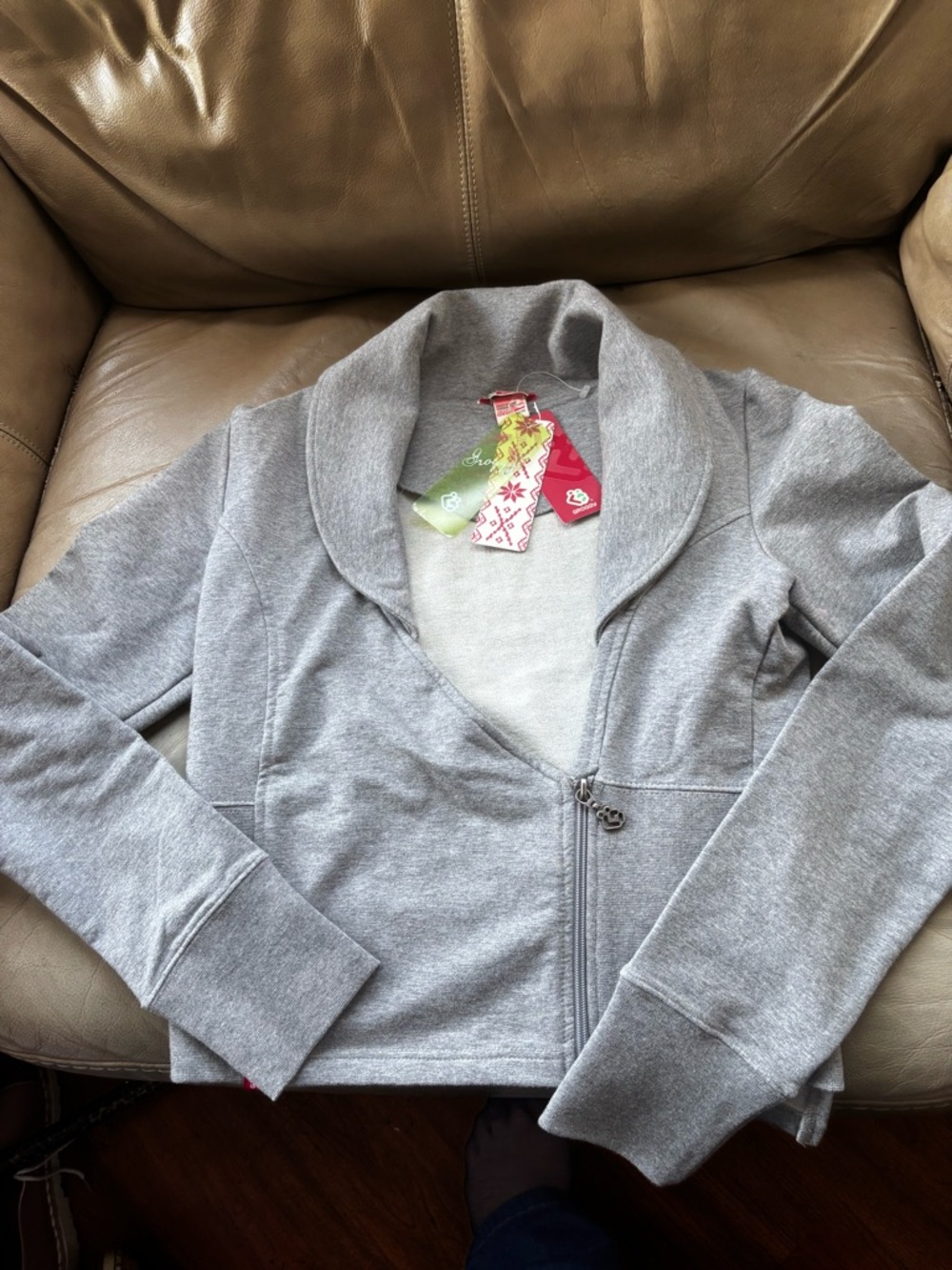 Groggy Women's Cotton Blend Gray Shawl-Collar Bomber Jacket Size M.  NWT!